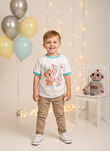 Футболка на кнопке с печатью 80-104 Ф-008